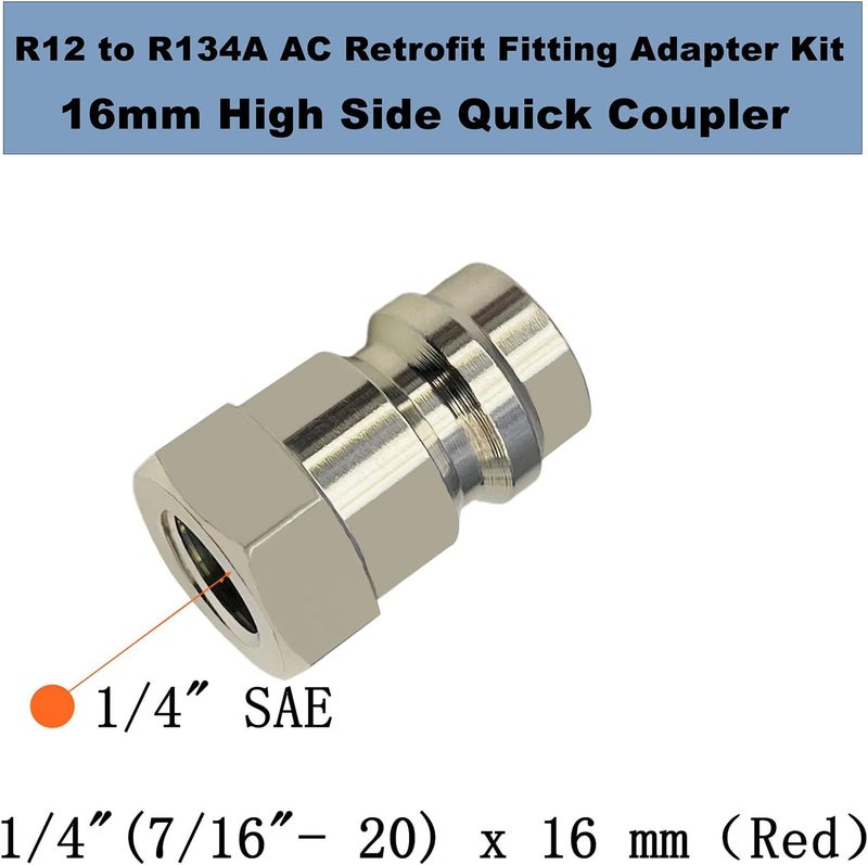 AKISS R12 to R134A Adapter,High/Low AC Fitting Port Retrofit Conversion Fitting, 1/4’’ to 7/16"-20 UNF Quick Coupler Valve A/C Adapter Fitting, High and Low Side R-12 to R-134A Retrofit Adapter - Image 3